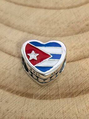 Pandora Cuba Flag Bracelet Heart Bead Charm Present, S925 Silver Jewelry